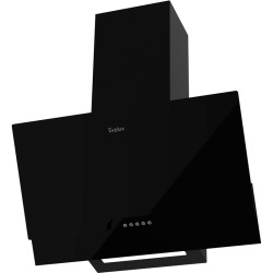 Наклонная вытяжка,  60 см, механический контроль, 3 скорости работы, производительность 900 м3/ч, LED освещение, черный, металл, стекло, 600х335х395-607 мм.
