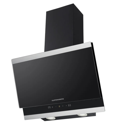 Наклонная вытяжка Kuppersberg/ Наклонная вытяжка Kuppersberg, 60 см, High-Tech, таймер, макс. производительность 850 м3/ч, 3 скорости, обратный клапан, сенсорное управление, дисплей, LED освещение, уровень шума 53 дБ, цвет черный/нержавеющая сталь