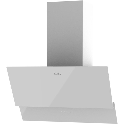 Наклонная вытяжка, 60 см, электронное управление, сенсорная панель, 3 скорости работы, производительность 950 м3/ч, белый, металл, стекло, 600х340х380-607 мм.