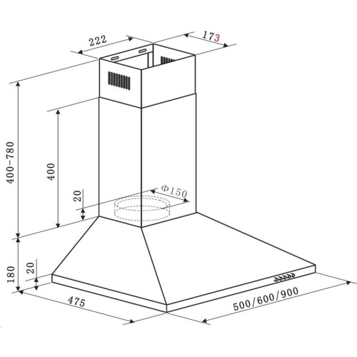 Вытяжка каминная Weissgauff Zosma 60 PB IX нержавеющая сталь управление: кнопочное (1 мотор)