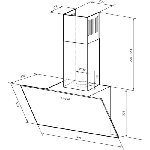 Вытяжка каминная Lex Moza 500 черный управление: кнопочное (1 мотор)