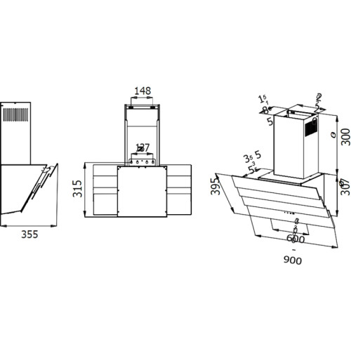 Наклонная вытяжка, 60 см, электронное управление, сенсорная панель, 3 скорости работы, производительность 920 м3/ч, LED освещение, бежевый, металл, стекло, 600х355х395-607 мм.