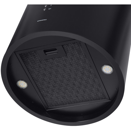 Вытяжка MAUNFELD LEE ISLA 39 BLACK островная вытяжка с потолочным креплением, 1050 м3, кухни до 40м2, 52дБ, LED, электронное управление, в опции угольный фильтр CF172C, черный цвет