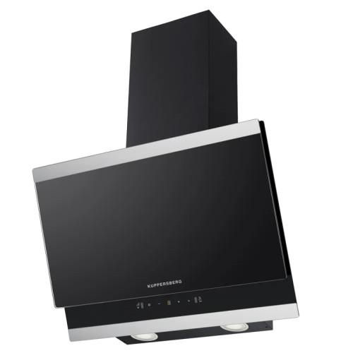 Наклонная вытяжка Kuppersberg/ Наклонная вытяжка Kuppersberg, 60 см, High-Tech, таймер, макс. производительность 850 м3/ч, 3 скорости, обратный клапан, сенсорное управление, дисплей, LED освещение, уровень шума 53 дБ, цвет черный/нержавеющая сталь