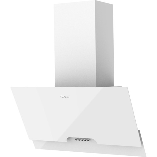 Наклонная вытяжка,  60 см, механический контроль, 3 скорости работы, производительность 900 м3/ч, LED освещение, белый, металл, стекло, 600х335х395-607 мм.