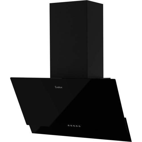 Наклонная вытяжка,  60 см, механический контроль, 3 скорости работы, производительность 900 м3/ч, LED освещение, черный, металл, стекло, 600х335х395-607 мм.