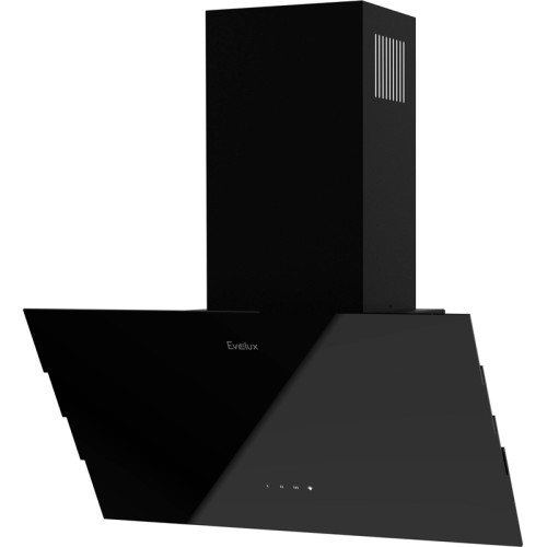 Наклонная вытяжка, 60 см, электронное управление, сенсорная панель, 3 скорости работы, производительность 920 м3/ч, LED освещение, черный, металл, стекло, 600х355х395-607 мм.