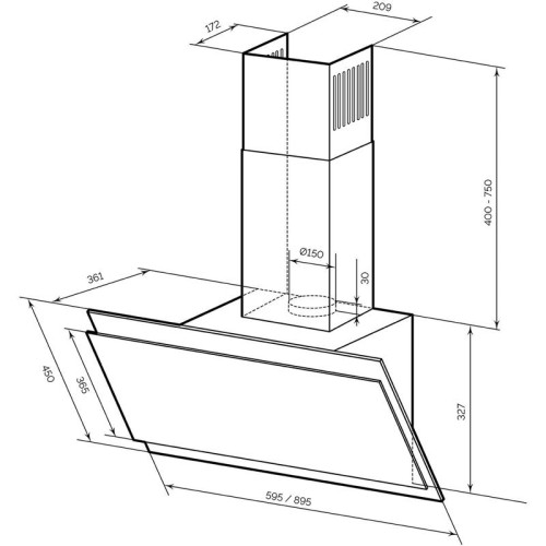 Вытяжка каминная Lex Furia 600 белый управление: сенсорное (1 мотор)