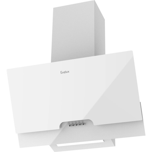 Наклонная вытяжка,  60 см, механический контроль, 3 скорости работы, производительность 900 м3/ч, LED освещение, белый, металл, стекло, 600х335х395-607 мм.