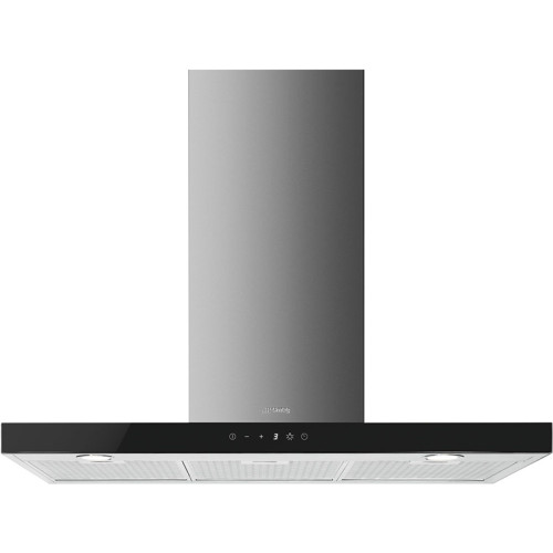 Вытяжка SMEG/ Linea, Вытяжка настенная, 90 см, нержавеющая сталь/черное стекло