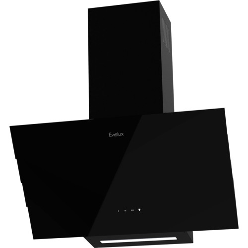 Наклонная вытяжка, 60 см, электронное управление, сенсорная панель, 3 скорости работы, производительность 920 м3/ч, LED освещение, черный, металл, стекло, 600х355х395-607 мм.