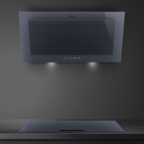 Вытяжка Smeg/ Настенная вытяжка, серия Linea,ширина 90 см,энергоэффективность А+,3 скорости,сенсорное управление,820м/ч, 2 фильтра,цвет Neptune Grey