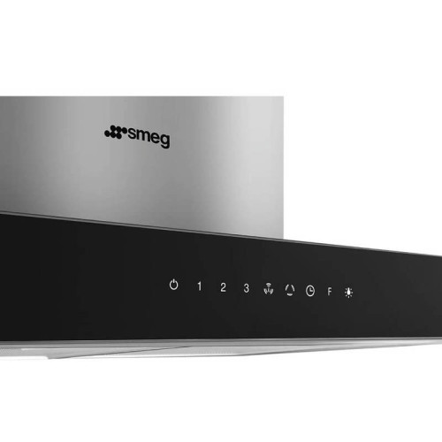 Настенная вытяжка SMEG/ Настенная вытяжка SMEG, 90 см, электронное управление, 3 скорости, интенсивный режим, автоматическое отключение, дисплей, LED подсветка, 730 м3/ч, энергоэффективность А, уровень шума 71 дБ, цвет нержавеющая сталь/черный
