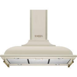Вытяжка SMEG/ Cortina, вытяжка островная, 90 см,  754 м3, кремовый, фурнитура латунная (логотип+ релинги)