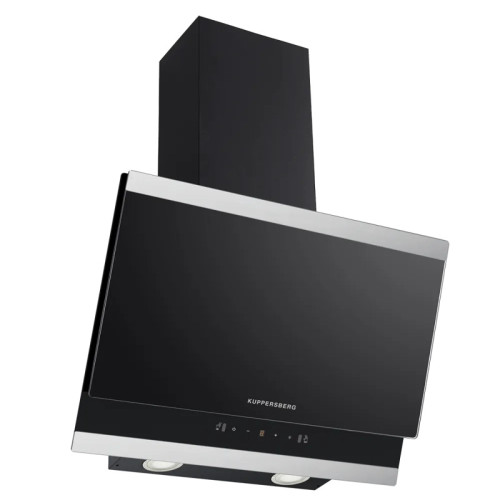 Наклонная вытяжка Kuppersberg/ Наклонная вытяжка Kuppersberg, 60 см, High-Tech, таймер, макс. производительность 850 м3/ч, 3 скорости, обратный клапан, сенсорное управление, дисплей, LED освещение, уровень шума 53 дБ, цвет черный/нержавеющая сталь