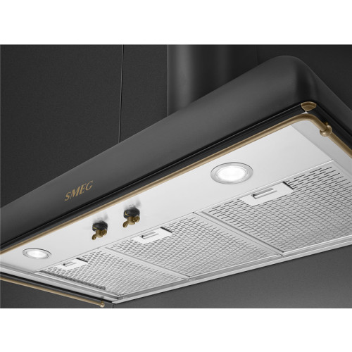Вытяжка SMEG/ Coloniale, Вытяжка настенная, 90 см, антрацит, фурнитура латунная