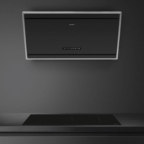 Настенная вытяжка SMEG/ Настенная вытяжка SMEG, 90 см, 3 скорости, интенсивный режим, автоматическое отключение, автовентиляция 2.0, сенсорное управление, периметральное всасывание, цвет матовый черный