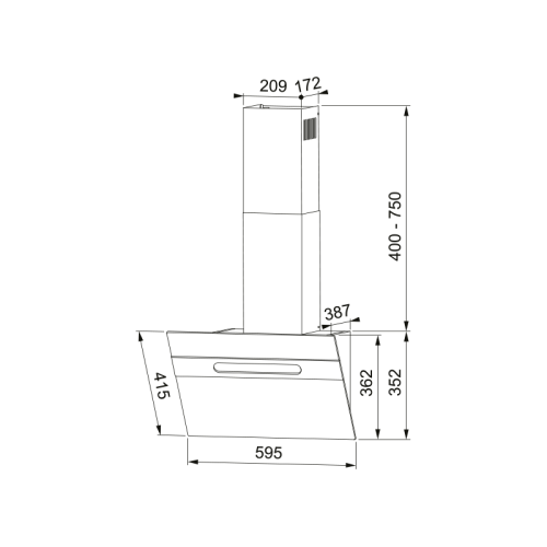 Вытяжка Franke/ Best, Вытяжка наклонная STERLING 60 BK, 60 см, 1400 м3/ч, сенсорное управление, LED освещение, 69 дБ, Угольный фильтр Ф-10 (опция), цвет черный