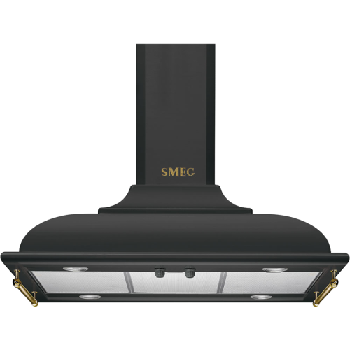 Вытяжка SMEG/ Cortina, вытяжка островная, 90 см, антрацит, фурнитура латунная (логотип+ релинги)