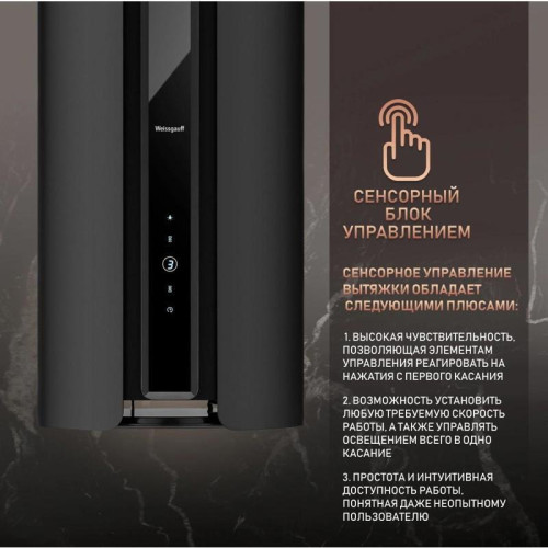 Вытяжка каминная Weissgauff Sun BLDC черный управление: сенсорное (1 мотор) Вытяжка каминная Weissgauff Sun BLDC черный управление: сенсорное (1 мотор)