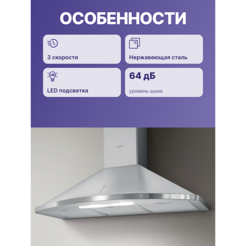 Вытяжки JET AIR/ Купольная, 90 см, 990 куб. м. , нержавеющая сталь