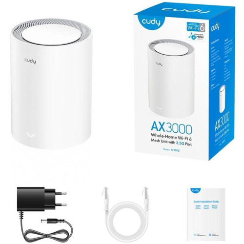 Бесшовный Mesh роутер Cudy M3000 (M3000(1-PACK) WHITE) AX3000 10/100/1000/2500BASE-T белый Бесшовный Mesh роутер Cudy M3000 (M3000(1-PACK) WHITE) AX3000 10/100/1000/2500BASE-T белый