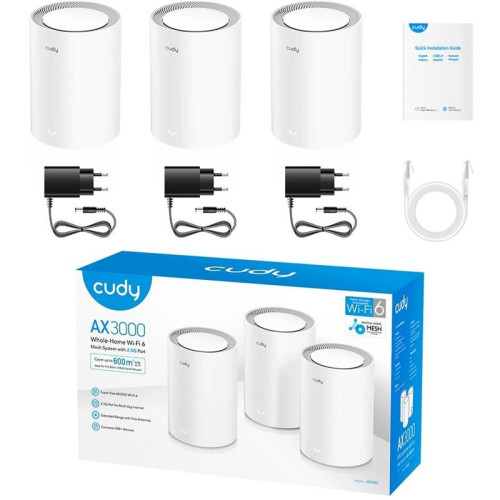 Бесшовный Mesh роутер Cudy M3000 (M3000(3-PACK) WHITE) AX3000 100/1000/2500BASE-T белый (упак.:3шт)