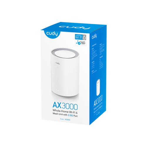 Wi-Fi Mesh-система/ AX1800 Wi-Fi 6 Mesh Solution 1-Pack, Chipset MediaTek, Dual-Band, 802.11ax/ac/a/b/g/n,  1201Mbps at 5GHz + 574Mbps at 2.4GHz, 2 Gigabit Ethernet Ports, 4 internal antennas,  MU-MIMO, DDNS, Zerotier/Wireguard/OpenVPN/IPSec/L2TP/PPTP VPN