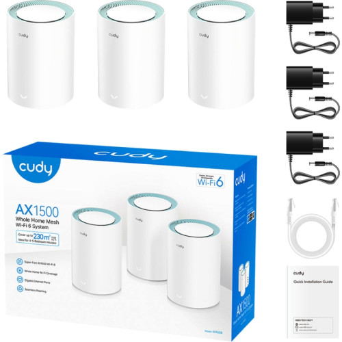 Бесшовный Mesh роутер Cudy M1500 (M1500(3-PACK)) AX1500 10/100/1000BASE-TX белый Бесшовный Mesh роутер Cudy M1500 (M1500(3-PACK)) AX1500 10/100/1000BASE-TX белый