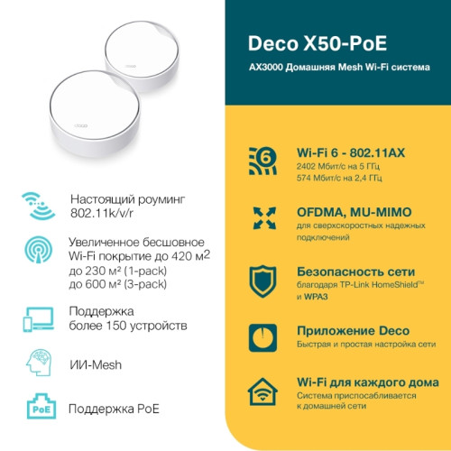 Wi-Fi Mesh-система PoE/ AX3000 Whole Home Mesh Wi-Fi 6 System with PoE