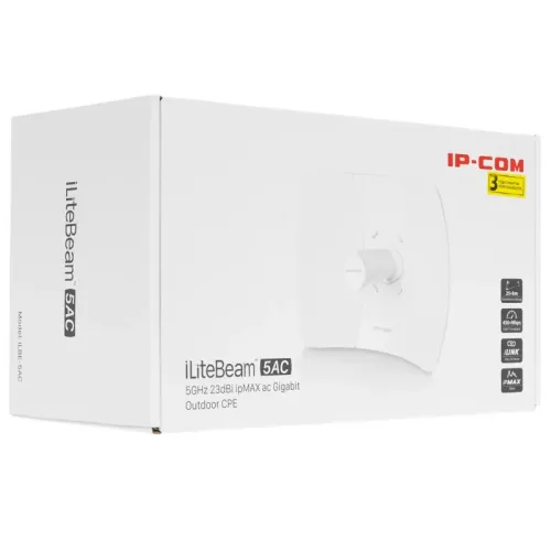 IP-COM iLBE-5AC Наружный радиомост большой дальности действия, 5 ГГц, до 867 Мбит/с, IP65, 1х23dbi, 1х1 Гбит/с, PoE, молниезащита 6000В