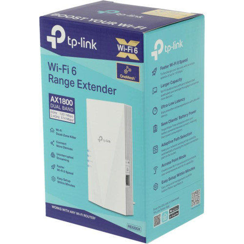 Повторитель беспроводного сигнала TP-Link RE600X AX1800 10/100/1000BASE-TX белый