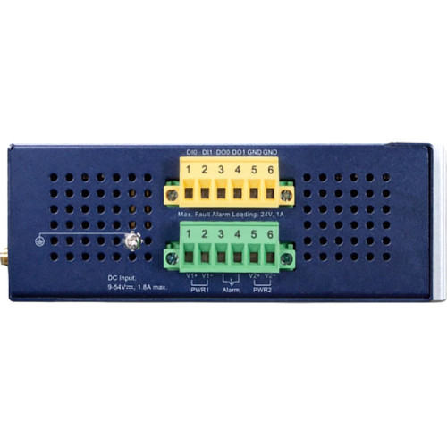 точка доступа/ PLANET IP30 Industrial Wi-Fi 6 802.11ax 1800Mbps Dual Band Wireless AP with 5-Port 10/100/1000T (2 x 5dBi antenna, 2 DI/DO, Dual DC 9~54V, -40 to 75C, 802.1Q VLAN, Captive Portal, RADIUS and cybersecurity features, AP/Gateway/Repeater modes