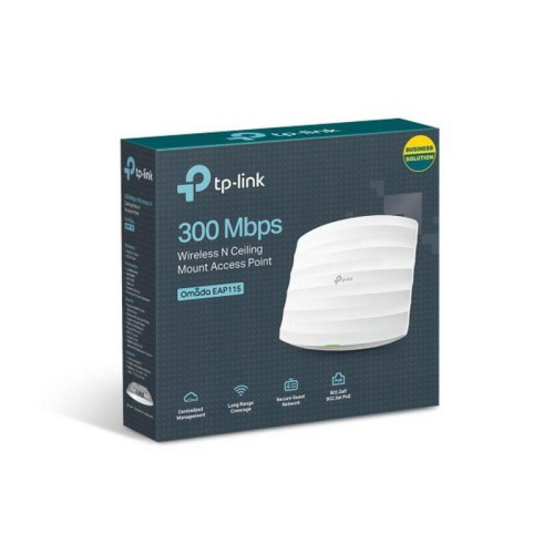 Точка доступа Wi-Fi TP-LINK EAP115 N300 Потолочная точка доступа Wi-Fi, чипсет QCA (Atheros), до 300 Мбит/с на 2,4 ГГц, поддержка стандартов 802.11 b/g/n, поддержка IEEE 802.3af PoE, 1 порт LAN 10/100 Мбит/с (096939)