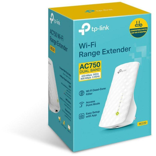 Повторитель беспроводного сигнала TP-Link RE220 AC750 10/100BASE-TX белый