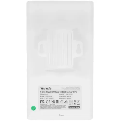 Точка доступа/ Tenda OS3 (2-pack) Наружная точка доступа (комплект 2 шт), 5 ГГц, до 867 Мбит/с, внешняя антенна 1x12dBi, IP65, PoE