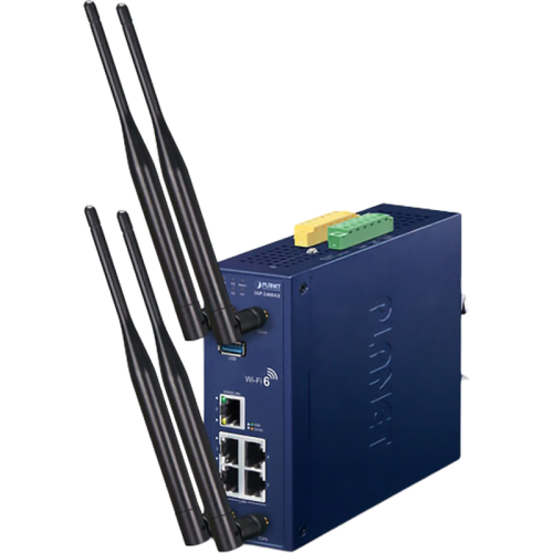 точка доступа/ PLANET IP30 Industrial Wi-Fi 6 802.11ax 2400Mbps 5GHz Wireless AP with 5-Port 10/100/1000T (4 x 5dBi antenna, 2 DI/DO, Dual DC 9~54V, -40 to 75C, 802.1Q VLAN, Captive Portal, RADIUS and cybersecurity features, AP/Gateway/Repeater modes, sup