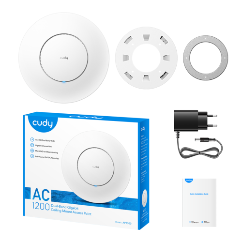 Точка доступа/ AC1200 Dual Band Gigabit Ceiling Mount Access Point,  MT7621DAN+MT7613B+MT7603E,  867Mbps at 5GHz + 300Mbps at 2.4GHz,  1 x GbE RJ45 Port, Support 12V DC or 802.3af PoE or Passive PoE, Internal Antennas, 48V passive PoE adapter included, Cu