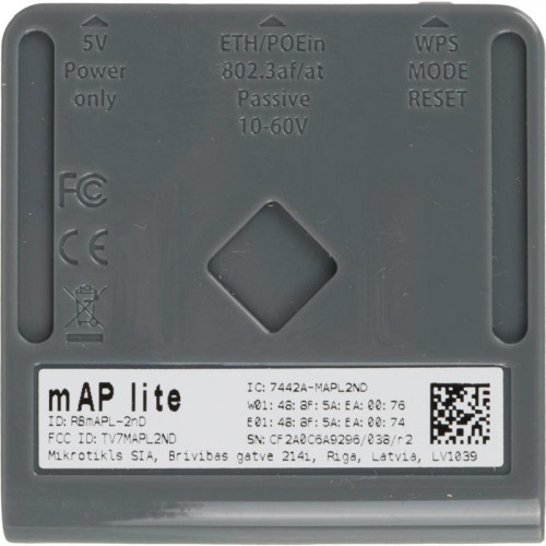 Точка доступа MikroTik mAP lite (RBMAPL-2ND) N300 10/100BASE-TX белый