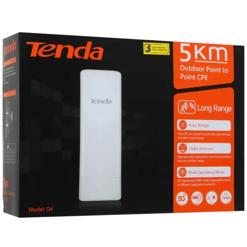 Точка доступа/ Tenda O4 Наружная точка доступа, 5 ГГц, до 300 Мбит/с, внутренняя антенна 1x14dBi, IP65, PoE, LAN 1x100 Мбит/с