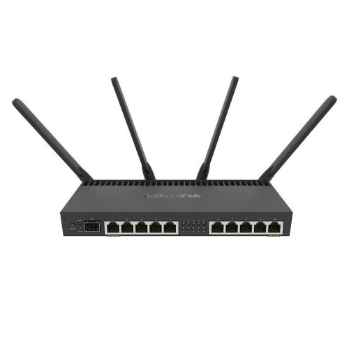 Точка доступа/ RB4011iGS+5HacQ2HnD-IN Powerful 10xGigabit port router with a Quad-core 1.4Ghz CPU, 1GB RAM, SFP+ 10Gbps cage, dual band 2.4GHz / 5GHz 4x4 MIMO 802.11a/b/g/n/ac wireless and desktop case