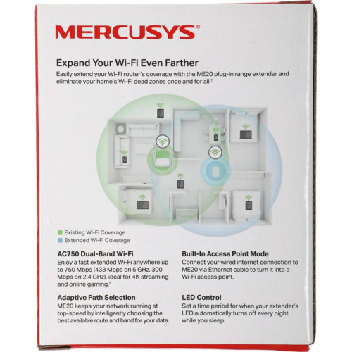 Повторитель беспроводного сигнала Mercusys ME20 AC750 10/100BASE-TX белый