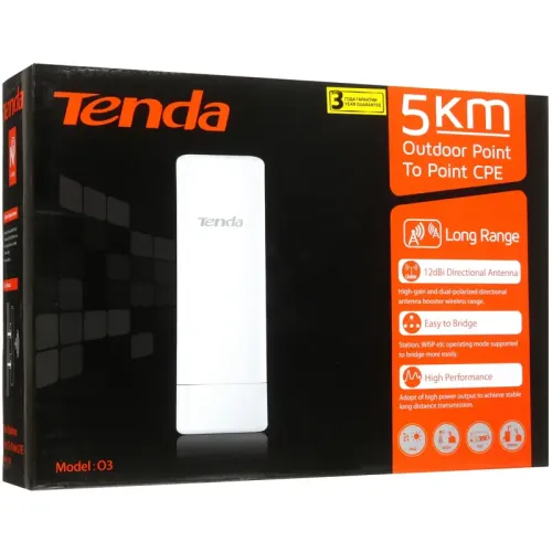 Точка доступа/ Tenda O3 Наружная точка доступа, 2,4 ГГц, до 150 Мбит/с, внутренняя антенна 1x12dBi, IP65, PoE, LAN 1x100 Мбит/с