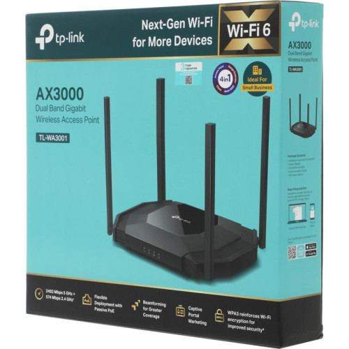 Точка доступа TP-Link TL-WA3001 AX3000 10/100/1000BASE-TX/Wi-Fi черный