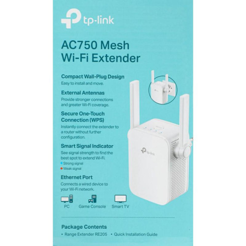 Повторитель беспроводного сигнала TP-Link RE205 AC750 10/100BASE-TX белый