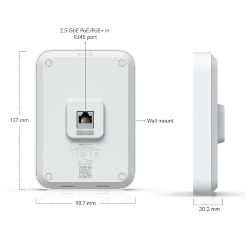 Точка доступа Wi-Fi Ubiquiti UniFi 7 AP In-Wall 2,4+5 ГГц, Wi-Fi 7, 2х2 MU-MIMO, 3х 2.5G RJ45