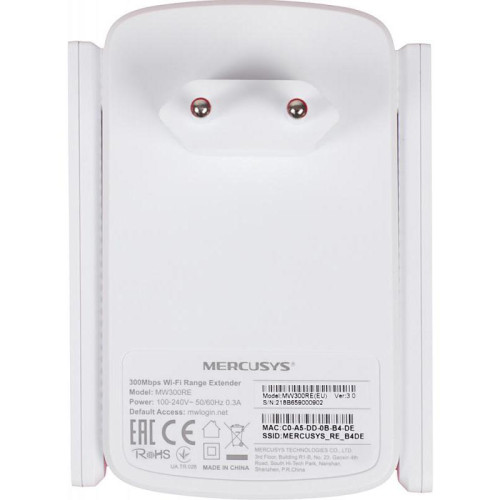 Повторитель беспроводного сигнала Mercusys MW300RE N300 Wi-Fi белый
