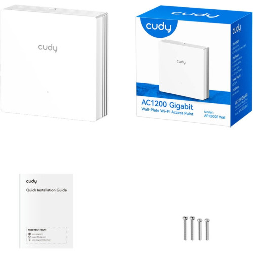 Точка доступа/ AC1200 Dual Band Gigabit Wall Plate Access Point, 867Mbps at 5GHz + 300Mbps at 2.4GHz,  1 x Gigabit PoE-IN Port, 802.3af / at, 1 x Gigabit  RJ45 ports, Cudy Mesh Support