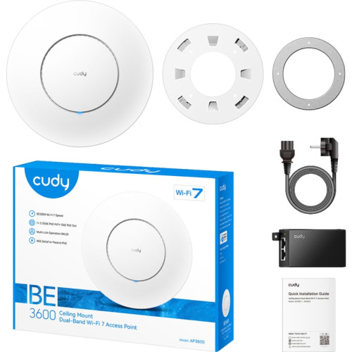 Точка доступа/ BE3600 Dual Band Ceiling Mount Wi-Fi 7 Access Point, Chipset Broadcom, 802.11be/ax/ac/a/b/g/n, 2880Mbps at 5GHz +688Mbps at 2.4GHz, 1 x 2.5G RJ45 Port, MU-MIMO, Support 12V DC or  802.3at PoE or Passive PoE, Internal Antennas,  48V passive 