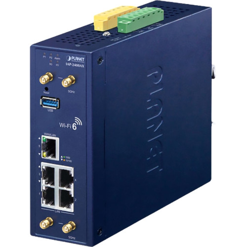 точка доступа/ PLANET IP30 Industrial Wi-Fi 6 802.11ax 2400Mbps 5GHz Wireless AP with 5-Port 10/100/1000T (4 x 5dBi antenna, 2 DI/DO, Dual DC 9~54V, -40 to 75C, 802.1Q VLAN, Captive Portal, RADIUS and cybersecurity features, AP/Gateway/Repeater modes, sup